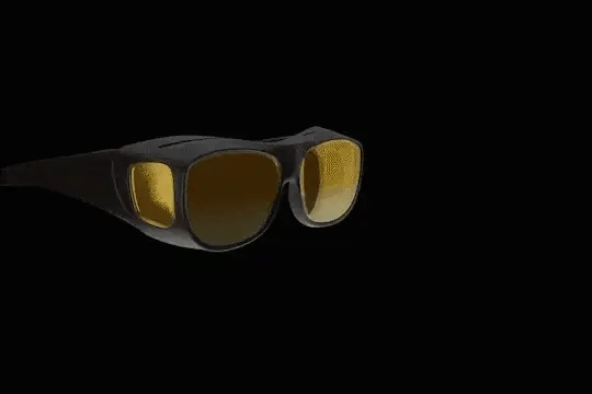 Animazione 3D dei sovra-occhiali Olvéa Notte con lenti giallo-ambra